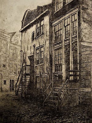 Johannes Josseaud - Mooie sfeervolle ETS Amsterdam "Driehoekstraat Jordaan" ca. 1910 kopen? Bied vanaf 1!