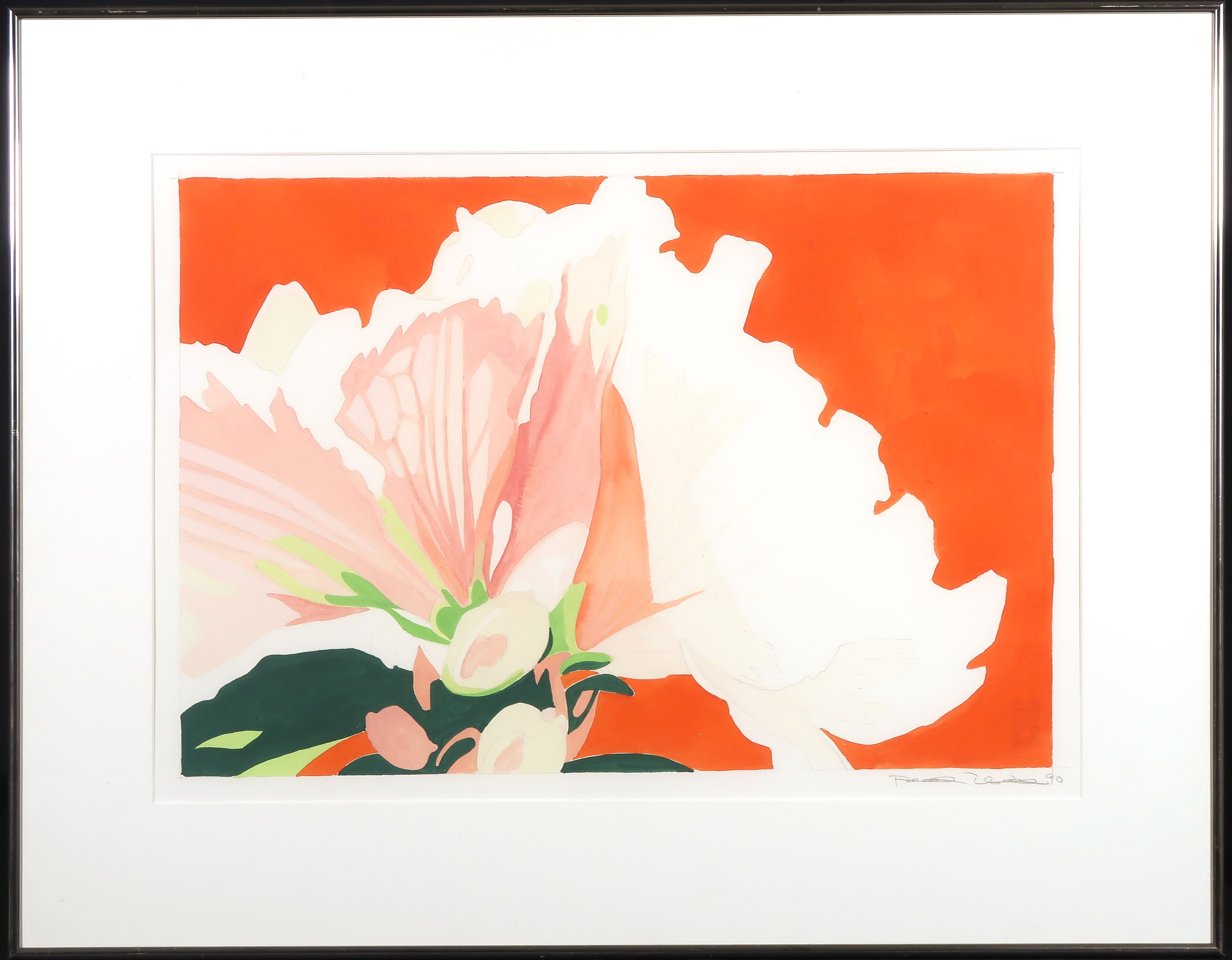 Niet of onleesbaar gesigneerd - Aquarel en potlood, Bloem in wit en oranje - Ingelijst kopen? Bied vanaf 1!