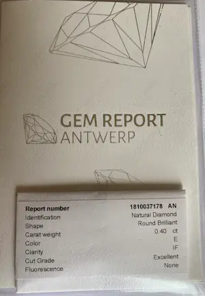 GEM report Antwerp -gecertificeerde diamant van 0,40 karaat kaufen? Bieten Sie von 700!
