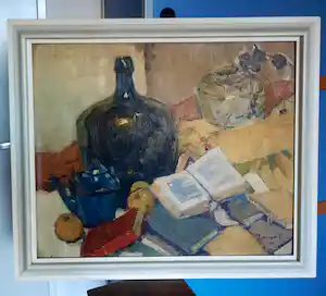 Arie Zwart - Stilleven met boeken, appels en Dame Jeanne verkauft für € 475!