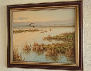 Gien Brouwer - Plasgezicht met vliegende eenden in avondrood kopen? Bied vanaf 235!