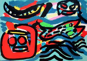 Karel Appel - Litho: Apres-midi d’un singe sur la place de l’école verkocht voor € 1100!