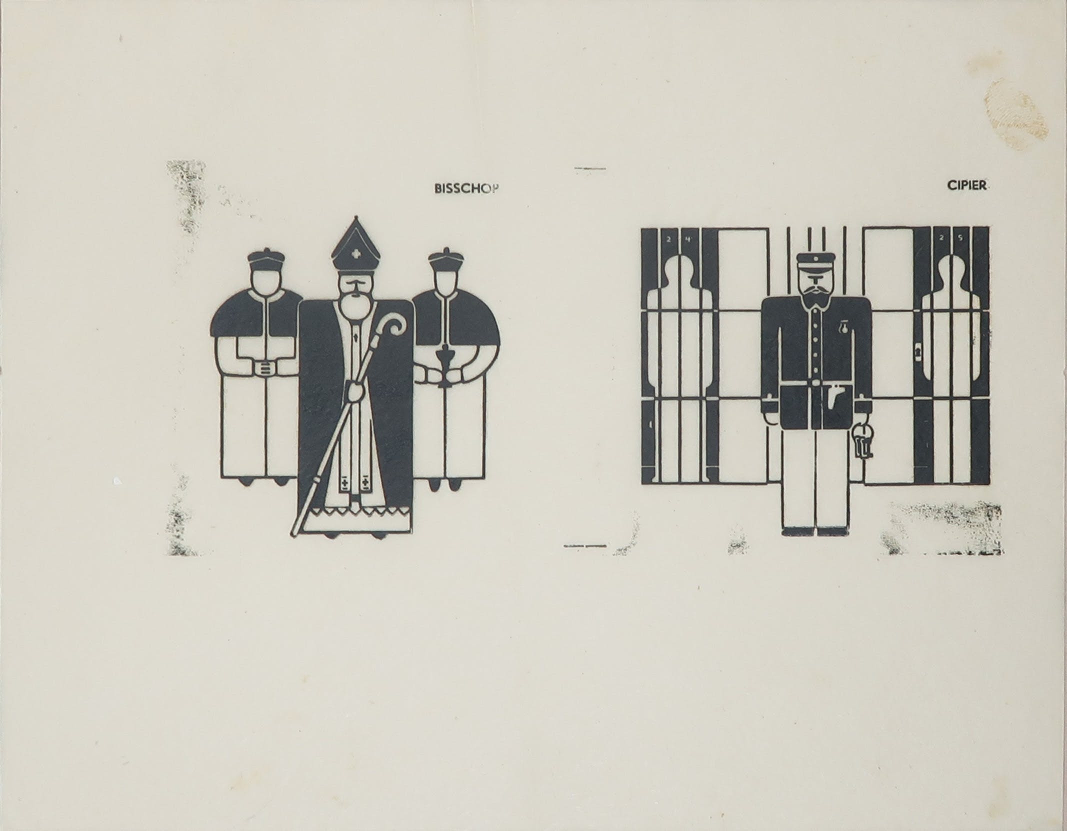 Peter Alma - Houtsnede, Bisschop en Cipier  kopen? Bied vanaf 40!