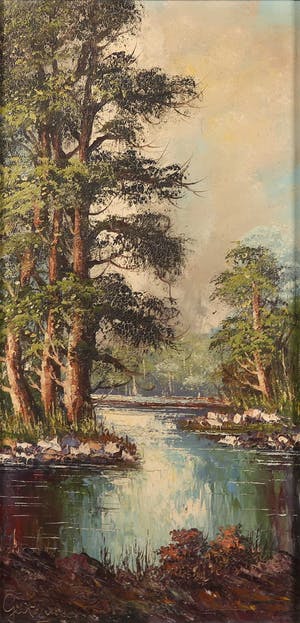 Niet of onleesbaar gesigneerd - Olieverf op doek, Landschap met bomen en water kopen? Bied vanaf 1!