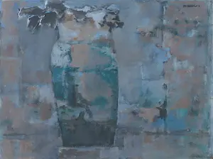 Jan Miechels - Acryl op paneel, Kruik met viooltjes - Ingelijst kopen? Bied vanaf 60!