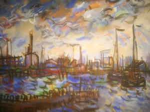 Niet of onleesbaar gesigneerd - Havengezicht. Gesigneerd. verkocht voor € 1!