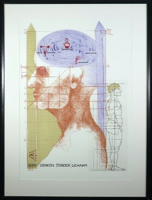 Jan Willem Kwinkelenberg - Gemengde druktechniek, Geen denken zonder lichaam - Ingelijst (Groot) kopen? Bied vanaf 1!
