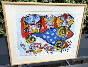 Toyin Loye - Exotische street-art, gemengde techniek op papier (netjes ingelijst, groot) kaufen? Bieten Sie von 250!
