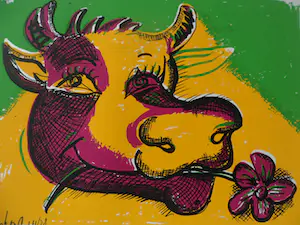 Peter Klashorst - Zeefdruk. Cow paars groen geel kopen? Bied vanaf 35!