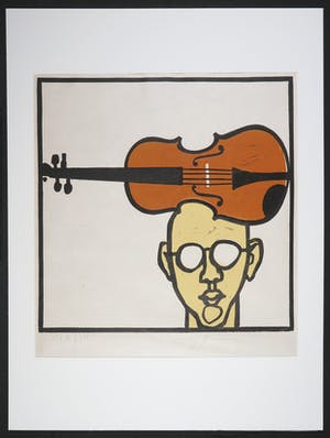 Adrian de Gijzel - Linoleumsnede, Viool op hoofd kopen? Bied vanaf 40!
