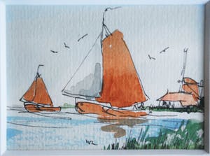 Wiebe A. van der Zee - zeilbootjes - aquarel kopen? Bied vanaf 20!