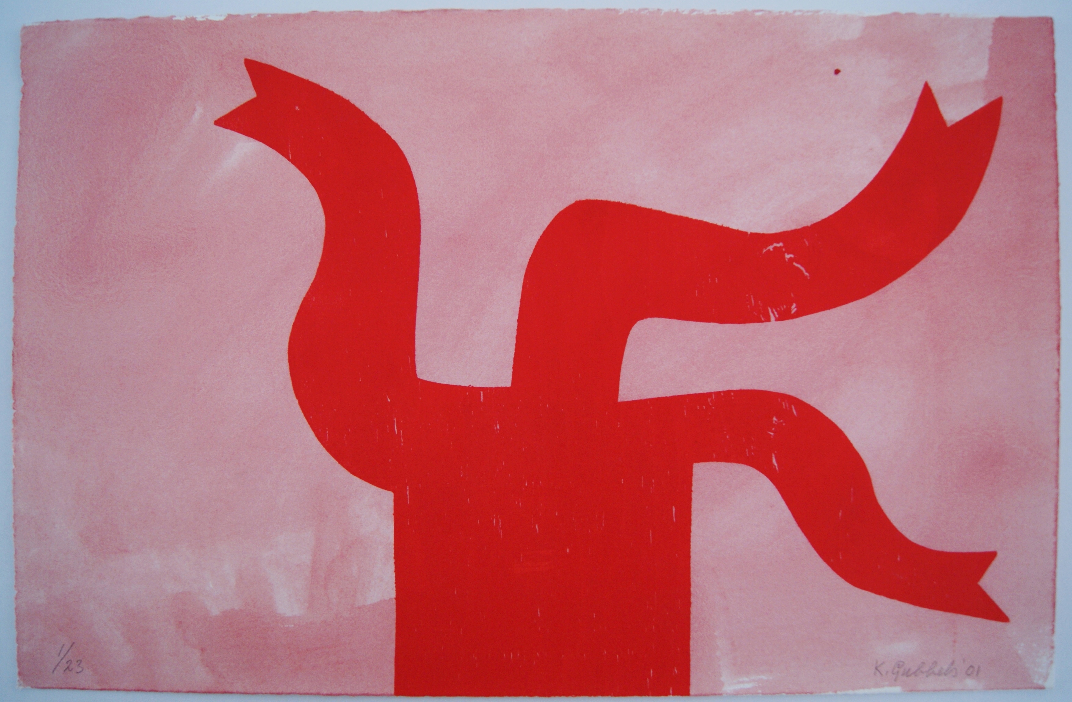 Klaas Gubbels - Klaas Gubbels houtdruk met aquarel 'De Loper' - 2001 kopen? Bied vanaf 375!