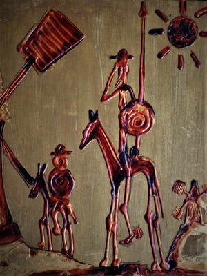 Niet of onleesbaar gesigneerd - Bijzonder olieverf op Koperplaat "Don Quichot de la Mancha" gesigneerd kopen? Bied vanaf 10!