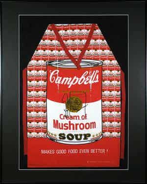 Andy Warhol - Stifttekening en signatuur op schort, Campbell's - Ingelijst (Groot) verkocht voor € 1!