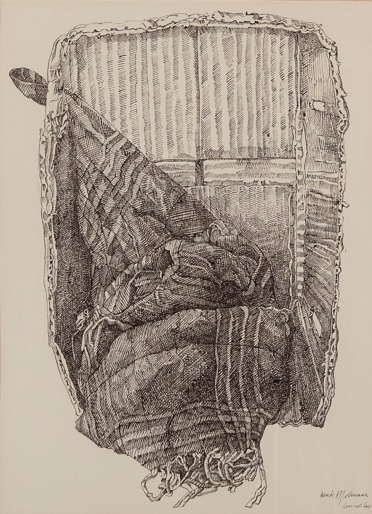 Henk Molenaar - Doos met lap - Potlood en stift op papier - gesigneerd r.o. - BKR Delft - 1974 kopen? Bied vanaf 10!
