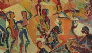 Jaap Bouhuys - (toegeschreven aan) - Olieverf op hardboard, Vele figuren bij maanlicht kopen? Bied vanaf 250!