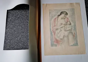 Paul Kromjong - Mooie verstilde jaren 60 kleuren lithografie "Moederliefde" potloodgesigneerd kopen? Bied vanaf 37!
