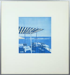 Lucie Meulendijks - Kleurenets en aquatint, Terras op Samos - Ingelijst kopen? Bied vanaf 1!