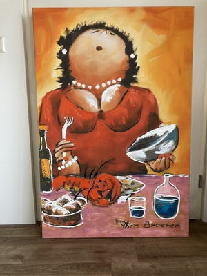Theo Broeren - Glicée met acryl op doek ‘Lobster’ (GROOT ) kopen? Bied vanaf 100!