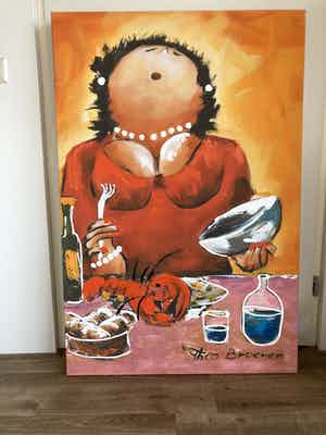 Theo Broeren - Glicée met acryl op doek ‘Lobster’ (GROOT ) verkocht voor € 100!