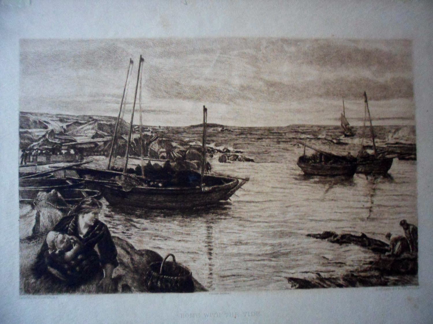 James Clarke Hook - Litho. Titel, "Home with the Tide verkocht voor € 15!
