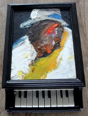 O.C. Hooymeijer - Olieverf op board: Famous Piano player + werkende mini piano- 1992 kopen? Bied vanaf 199!