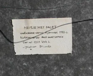 Eugène Brands - Ingelijste olieverf op papier: meisje met palet- 1957 (nette lijst!) kopen? Bied vanaf 1995!