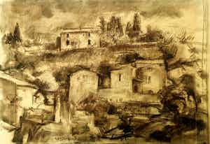 Wim Steijn - Houtskool-grafiet tekening Zuid-Frankrijk 1955 verkocht voor € 50!