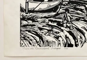 Wim Zwiers - Linosnede 'Haven van Ploumanach-Bretagne' uit 1961. Gesigneerd. kopen? Bied vanaf 25!