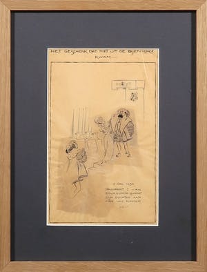 Jo Spier - Pentekening, Het Geschenk dat niet uit de Bijenkorf kwam... - Ingelijst kopen? Bied vanaf 40!