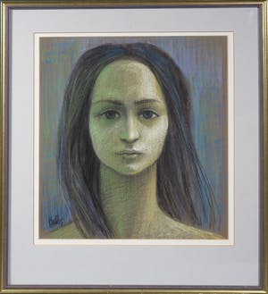 Niet of onleesbaar gesigneerd - Pasteltekening, Portret vrouw - Ingelijst kopen? Bied vanaf 1!