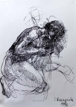 Andrzej Wawrzyniak - Knielende figuur (schets) verkocht voor € 35!
