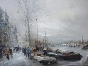 Jan Bevort - winters stadsgezicht Amsterdam kopen? Bied vanaf 600!