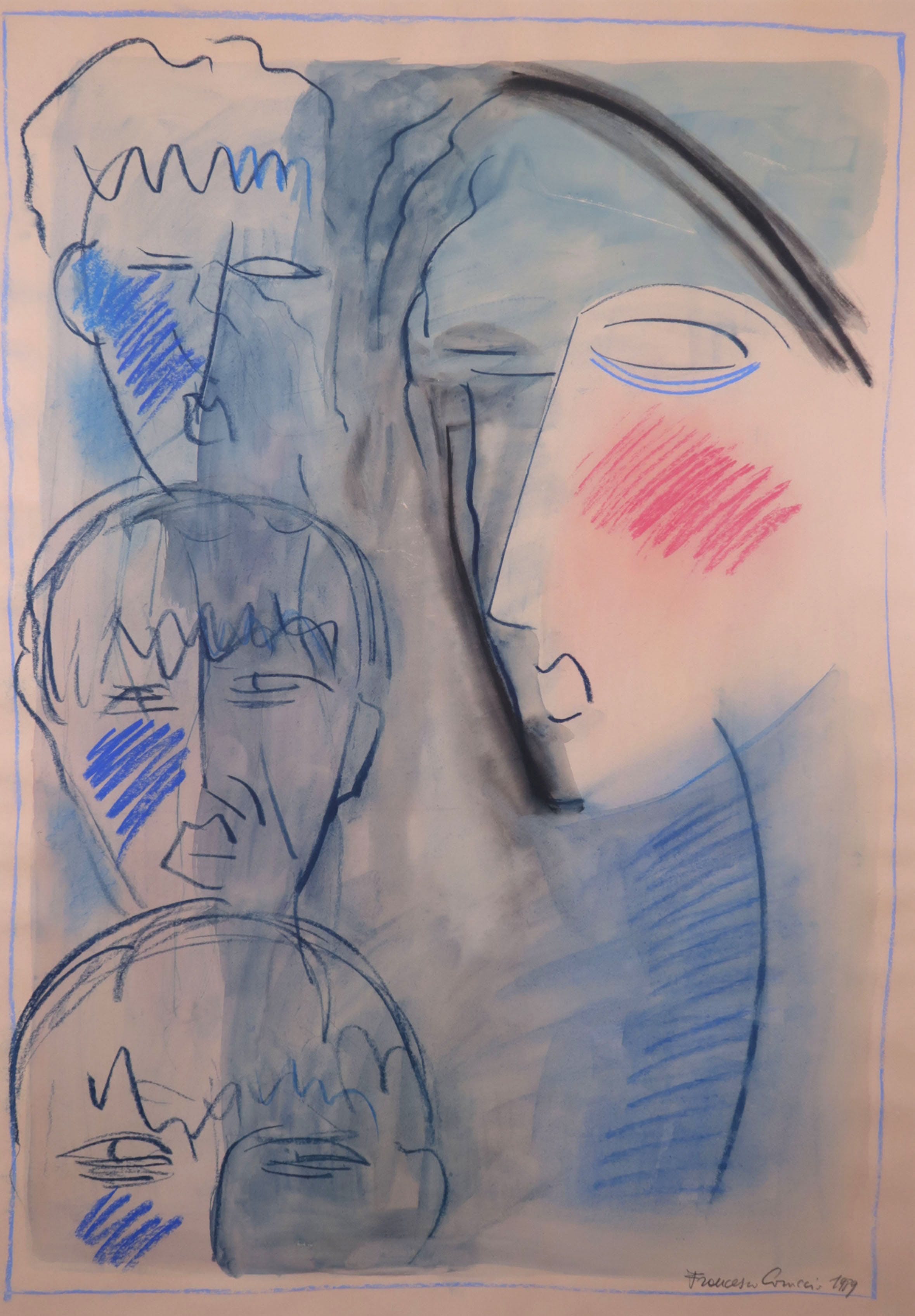 Francesco Caraccio - Gemengde techniek op papier, o.a. gouache, I tre figli - Ingelijst (Groot) kopen? Bied vanaf 100!