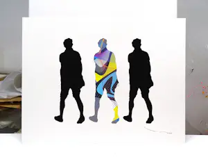 TEHOS - Drie mannen kijken naar rechts - V1 2023 - Schilderij, gemengde techniek op kunstpapier kopen? Bied vanaf 100!