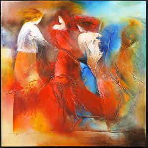 Wil Lof - Gemengde techniek op doek, Elysian Scene verkocht voor € 50!