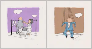 Buy Harry Araten - Twee handgesigneerde zeefdrukken: Man at Work I & II | GRATIS VERZENDING? Bid from 35!