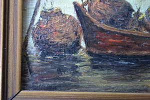 Niet of onleesbaar gesigneerd - Bootjes voor de kust - Olieverf op doek - Gesigneerd kopen? Bied vanaf 10!