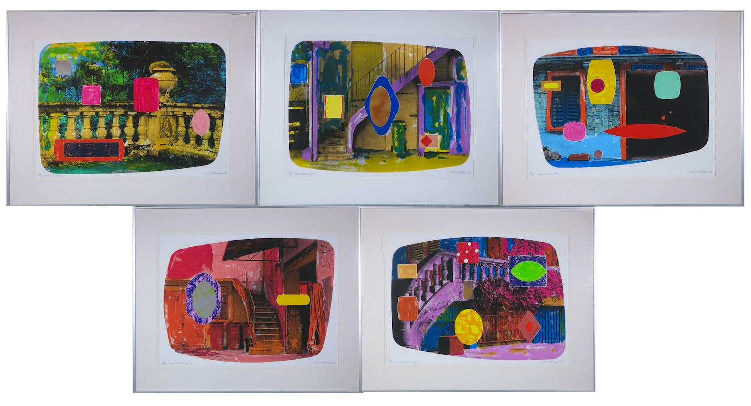 Jelis van Dolderen - 5 zeefdrukken op papier, Hotel Ripotot - Ingelijst verkocht voor € 80!