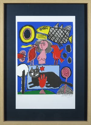 Corneille - Lithografie, Huit Chats - Ingelijst kopen? Bied vanaf 1!