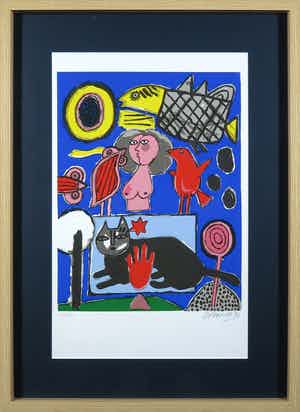 Corneille - Lithografie, Huit Chats - Ingelijst verkocht voor € 1!