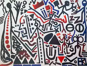 A.R. Penck - nach 'Die Zukunft des Emigranten', großes Farboffset (1991), im Druck signiert verkauft für € 58!