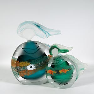 Régis & Gisèle Fievet - Lot van twee glasobjecten in de vorm van vissen kopen? Bied vanaf 200!