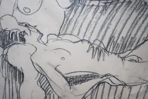 Rob Aussen - 2 naakten op een bank - grote ingelijste tekening kopen? Bied vanaf 65!