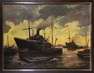 Niet of onleesbaar gesigneerd - Olieverf op doek, Havengezicht - Ingelijst kopen? Bied vanaf 1!