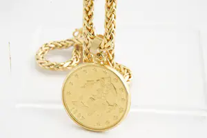 147- Hoog gehlt. 22 Krt gouden Vossestaart collier met zware USA 20$ munt/hanger kopen? Bied vanaf 3260!