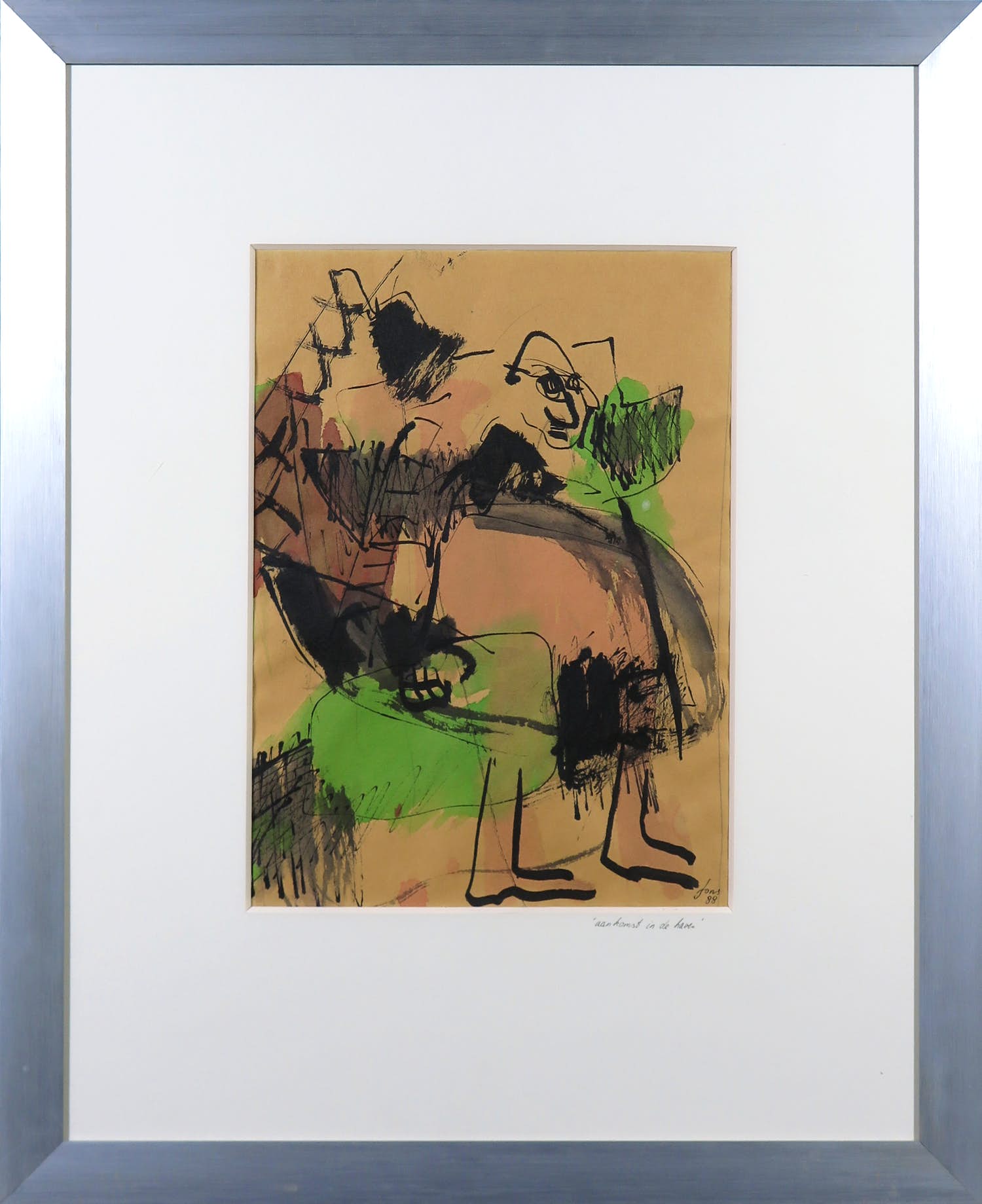 Niet of onleesbaar gesigneerd - Gemengde techniek op papier, Aankomst in de haven - Ingelijst kopen? Bied vanaf 1!