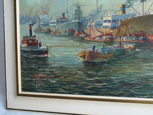 Niet of onleesbaar gesigneerd - Olieverf op doek , Havengezicht, Rotterdam? – ingelijst & gesigneerd kopen? Bied vanaf 1!