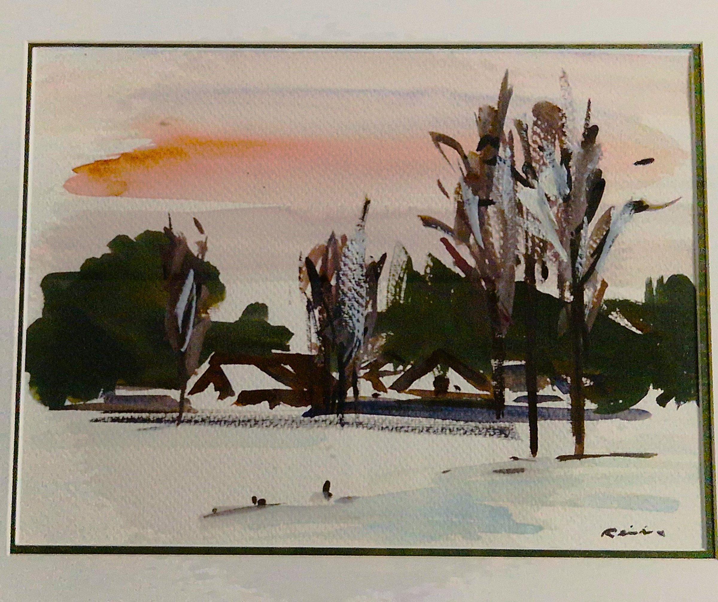 Reinier Kamphuis - een knap geschilderd geabstraheerd aquarel "invallende winteravond" kopen? Bied vanaf 65!