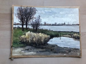 Clement Bezemer - zicht over rivier op onbekende stad kopen? Bied vanaf 25!